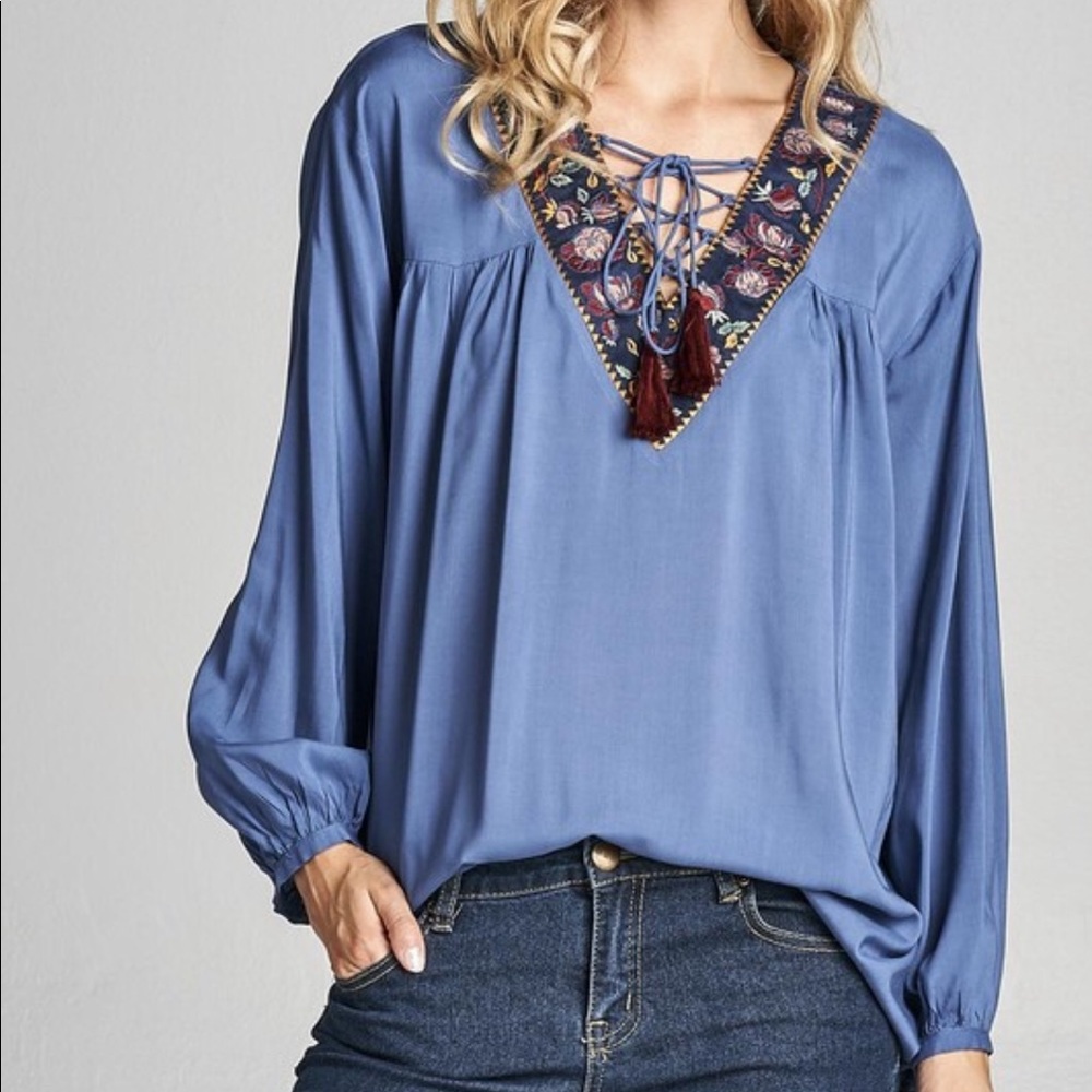 Embroidery Peasant Top